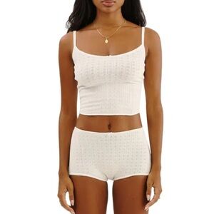 NEW Women 2 Piece Pajamas Set Bow Sleeveless Camisole Elastic Shorts Loungewear